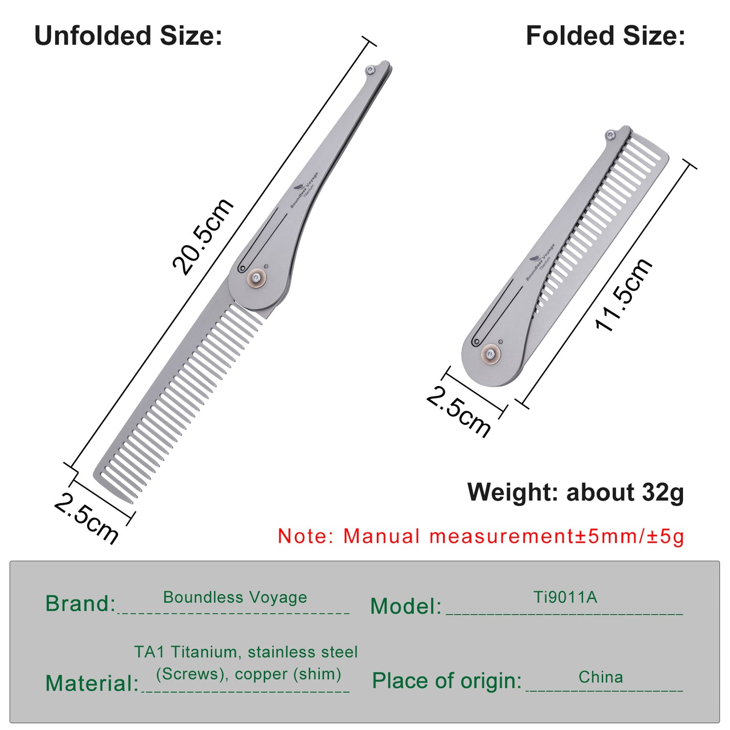 Boundless Voyage Titanium Foldable Comb – Portable EDC Pocket Comb for Travel, Camping & Everyday Grooming