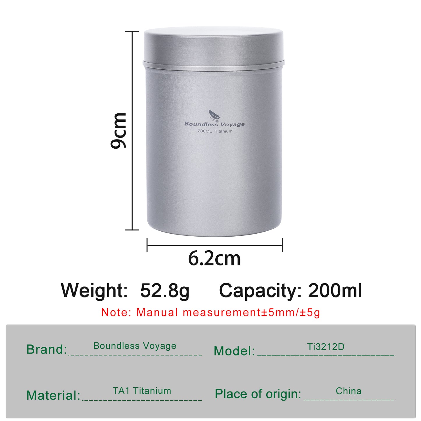 Boundless Voyage TA1 Titanium Tea Caddy Canister – Ultralight Portable Airtight Storage Container for Loose Tea, Coffee, Spices, Beans & Sugar