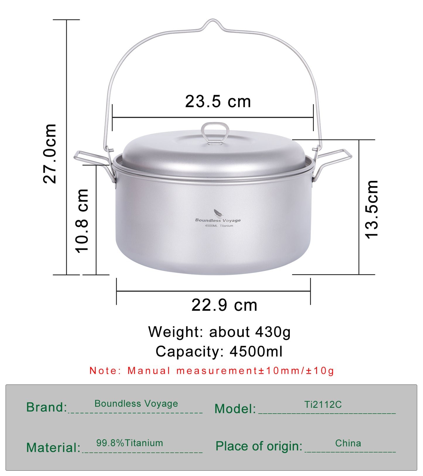 Boundless Voyage 4.5L Titanium Stockpot with Lid – Ultralight Large Camping Cookware, Multifunctional Steamer & Hot Pot for Outdoor Cooking, Hiking & Family Camping