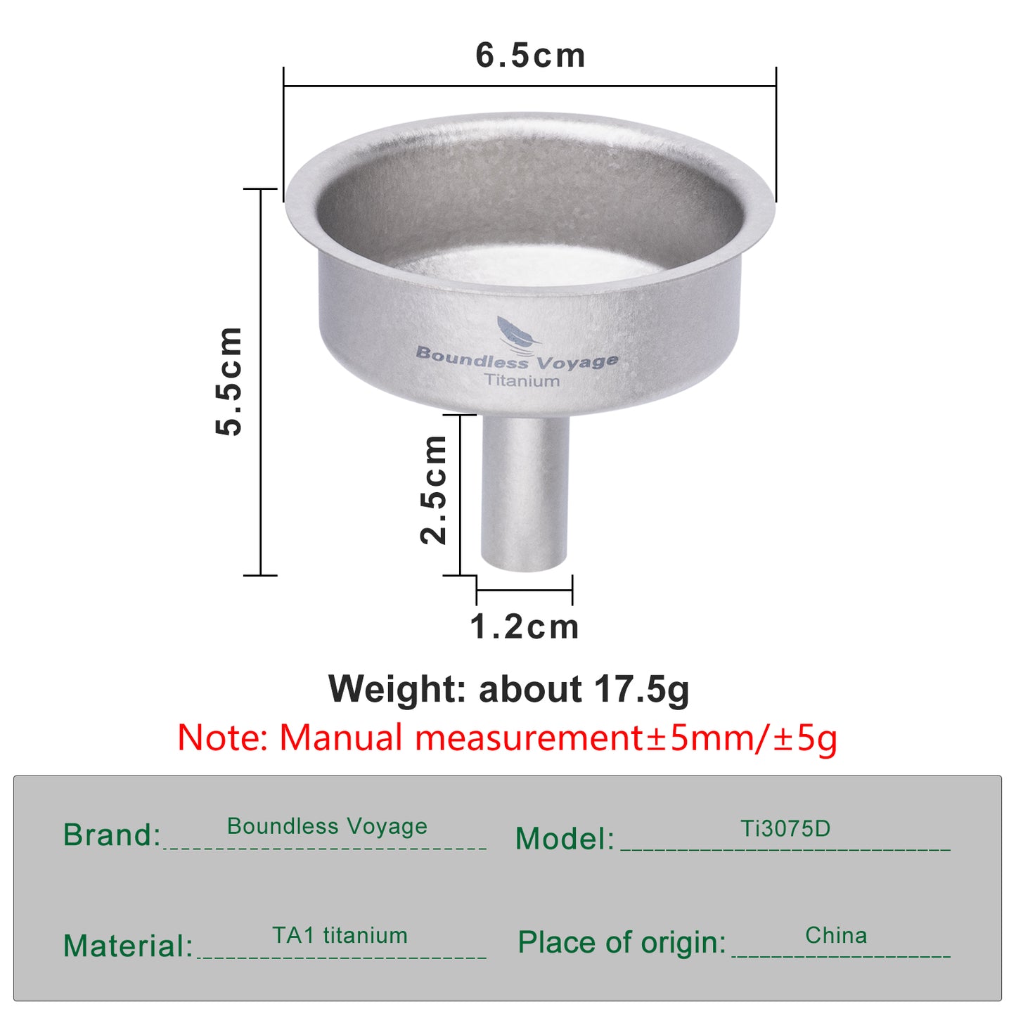 Boundless Voyage Ultralight Titanium Funnel | Food-Grade Portable Pouring Tool for Hip Flasks & Water Bottles | Mini Liquid & Powder Filter for Camping, Travel & Home Use