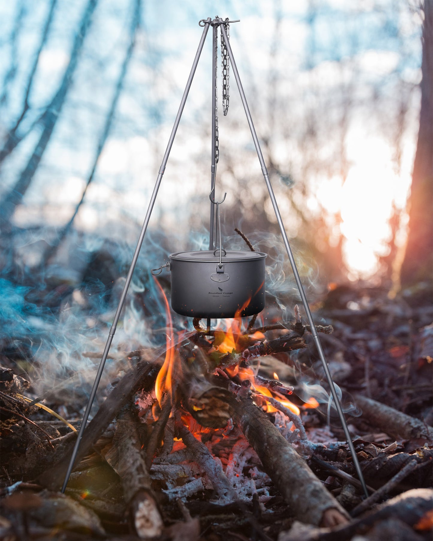 Boundless Voyage Titanium Adjustable Tripod Outdoor Camping Campfire Pot Kettle Grill Holder