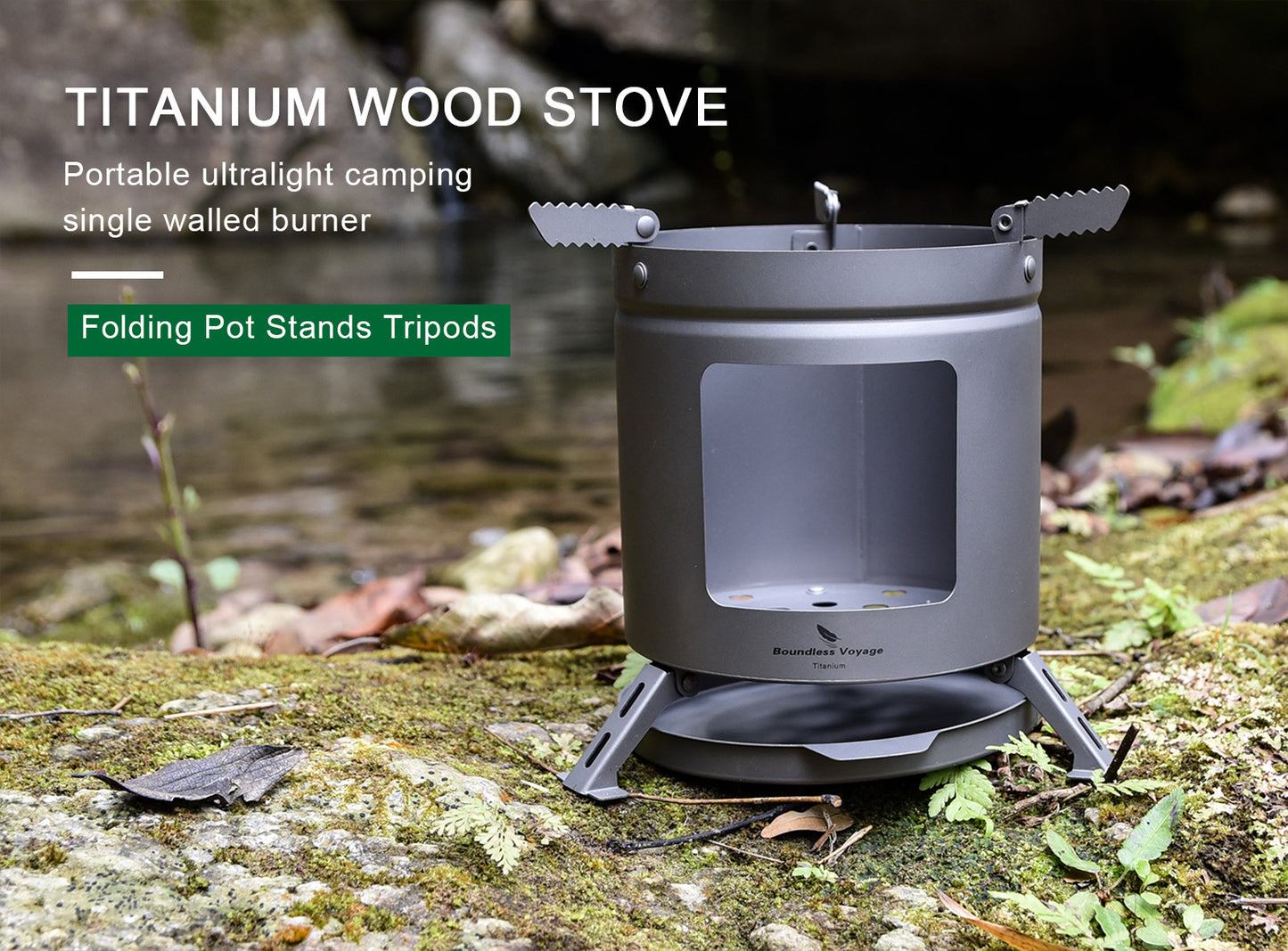 Boundless Voyage Outdoor Camping Titanium Wood Stove With Folding Pot Stands Tripods Portable Ultralight Camping Single Walled Burner