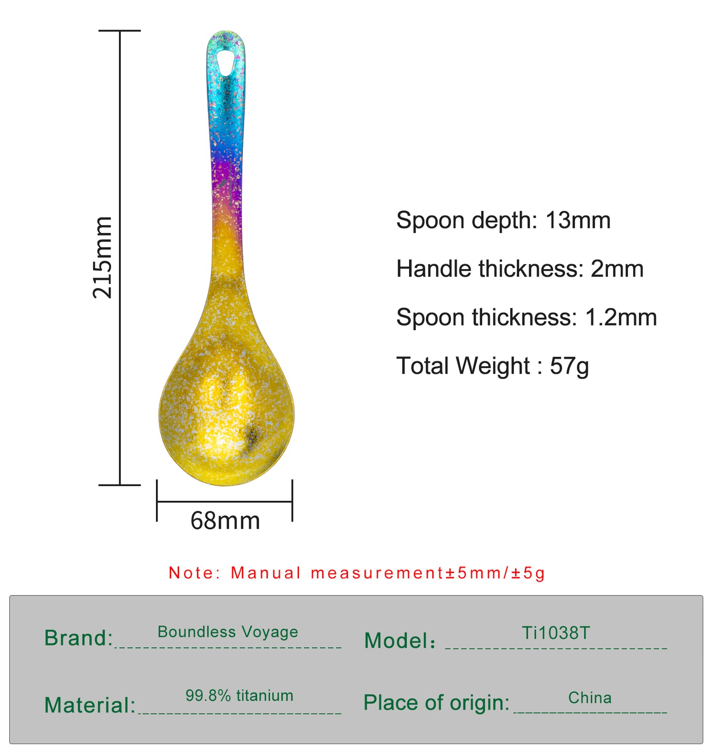 Boundless Voyage Titanium Serving Spoon 21.5cm – Large Ultralight Cooking Spoon for Camping, Outdoor Kitchen & Food Serving