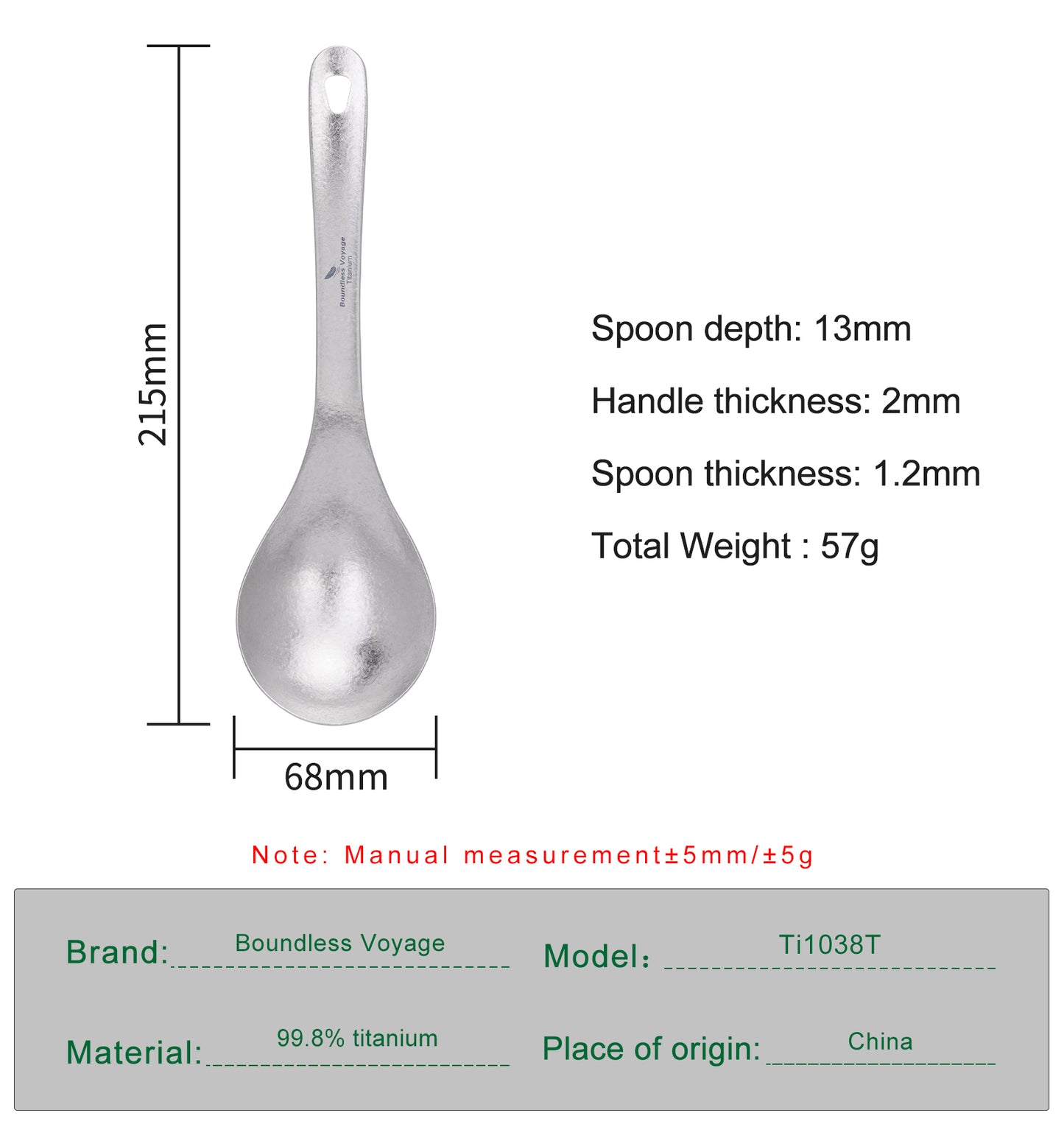Boundless Voyage Titanium Serving Spoon 21.5cm – Large Ultralight Cooking Spoon for Camping, Outdoor Kitchen & Food Serving