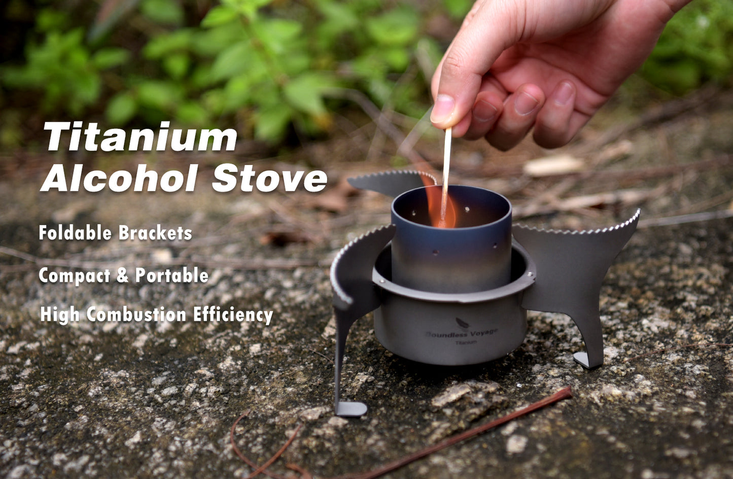 Boundless Voyage Titanium Alcohol Stove with Foldable Stand – Ultralight Spirit Burner for Camping, Backpacking & Outdoor Cooking