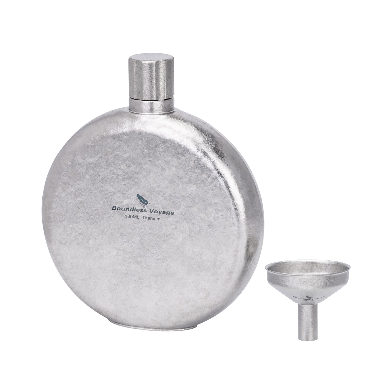 Boundless Voyage 180ml Crystallized Titanium Hip Flask | Luxury Ice-Texture Round Whiskey Bottle with Funnel | Ultralight & Non-Toxic Liquor Flagon for Gifting, EDC & Travel