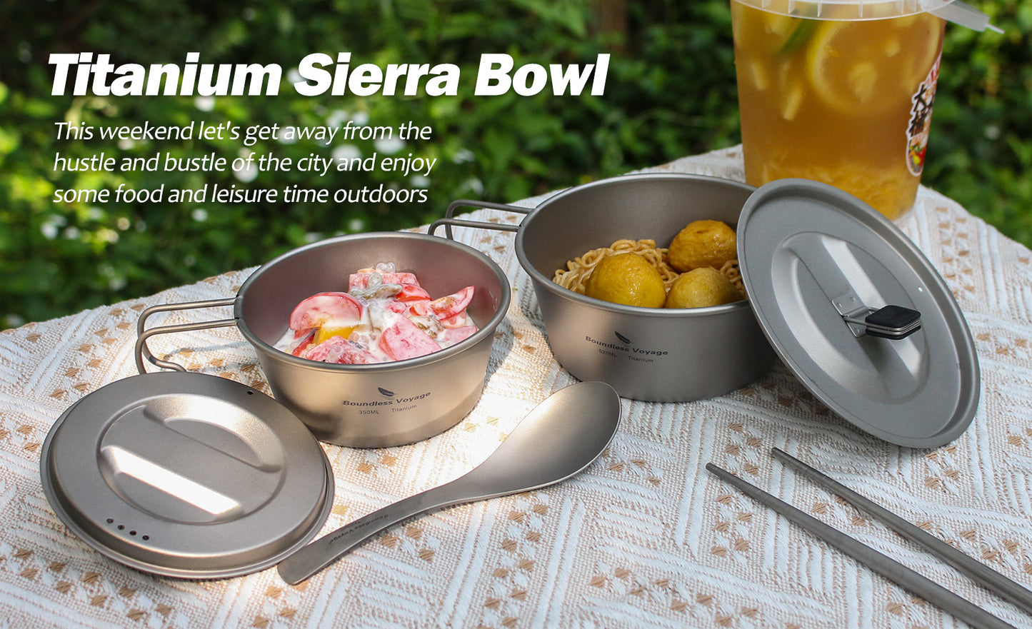 Boundless Voyage Titanium Sierra Cup Set with Lid – 350ml & 520ml Ultralight Camping Mug Bowls for Cooking & Outdoor Use