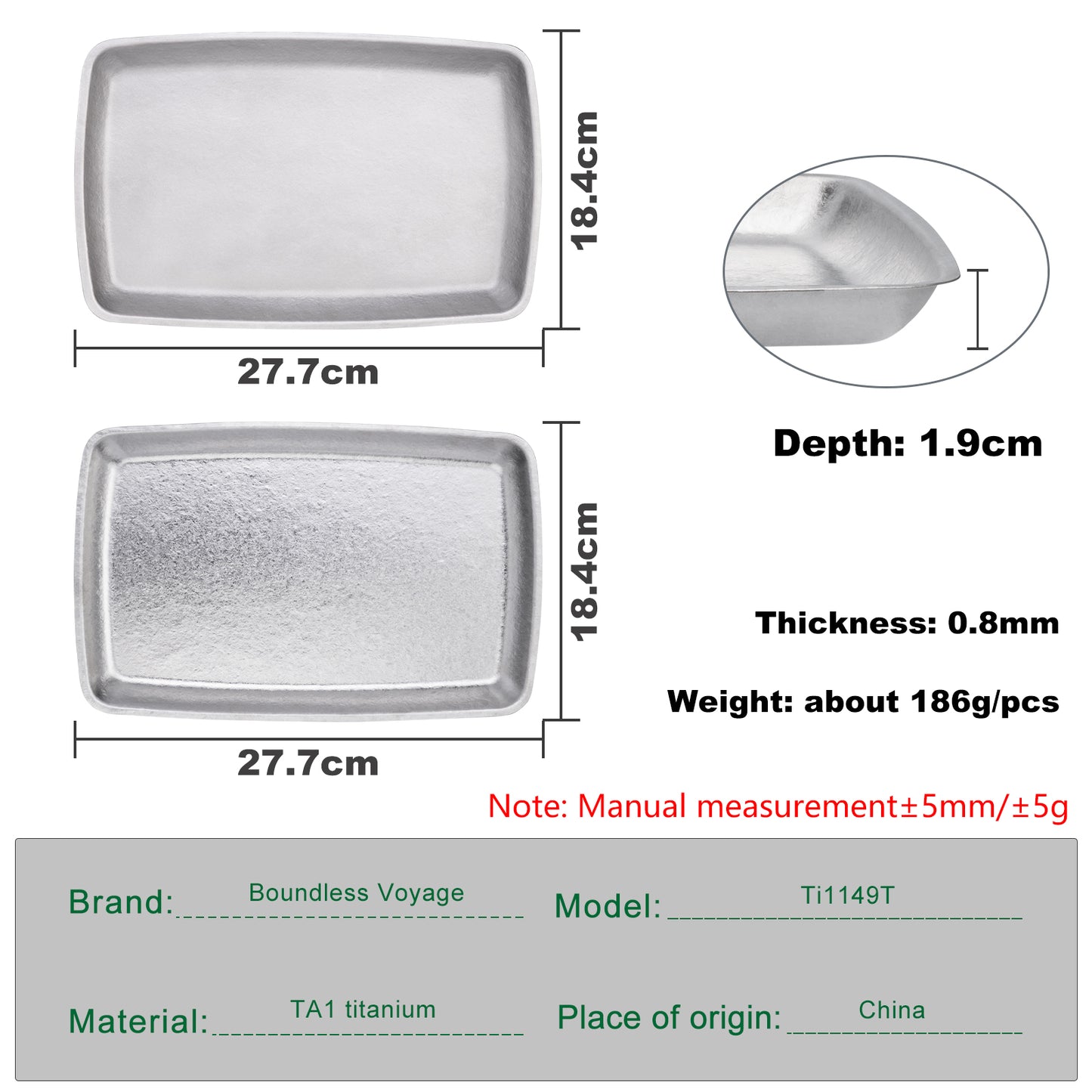 Boundless Voyage 27.7cm Titanium Square Plate | 186g Ultralight Camping Dinner Tray | Heat-Resistant & Dishwasher Safe Outdoor Tableware