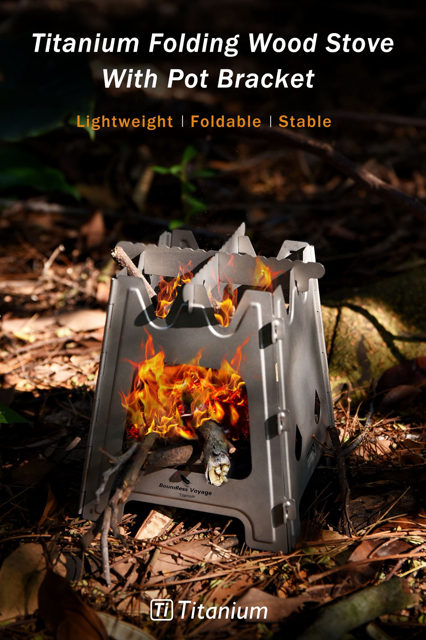 Boundless Voyage Outdoor Titanium Folding Wood Stove With Pot Bracket Camping Charcoal Burner Furnace