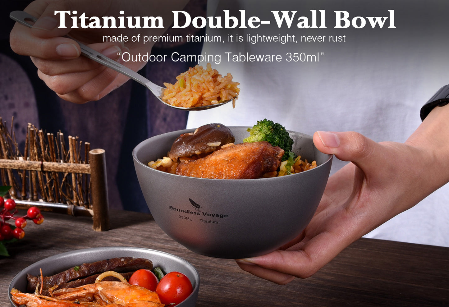 Boundless Voyage Titanium Double-Wall Bowl Outdoor Camping Tableware 350ml