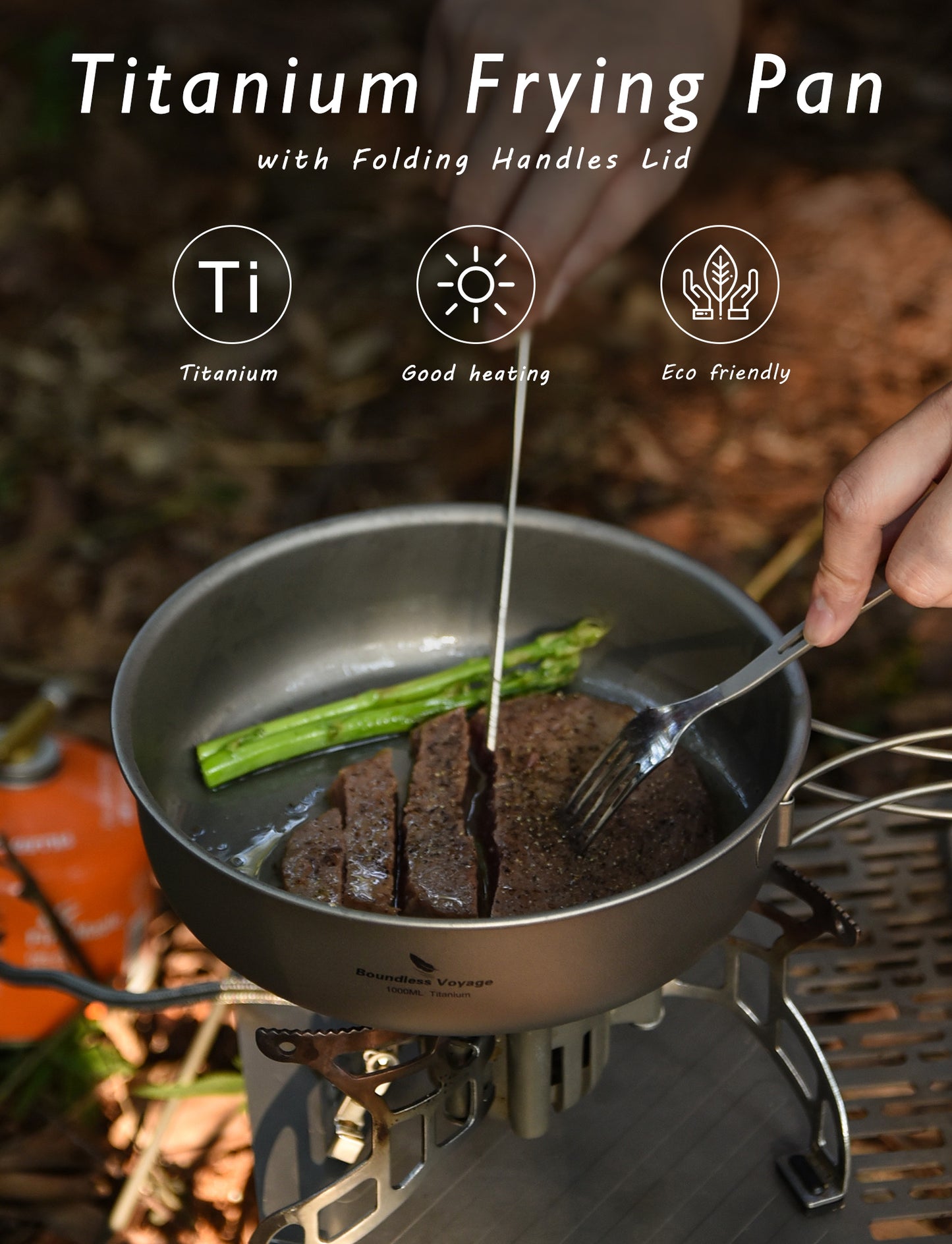 Boundless Voyage Titanium Frying Pan with Folding Handles & Lid – Ultralight Outdoor Camping Skillet & Griddle | Durable, Portable & Eco-Friendly Tableware