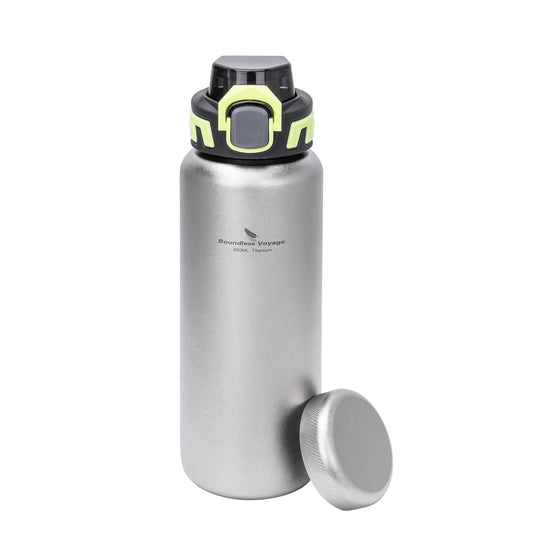 Boundless Voyage 950ml Titanium Water Bottle with Lids – TA1 Ultralight Wide Mouth Canteen for Hiking, Camping & Travel