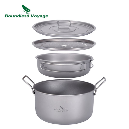 Boundless Voyage Outdoor Titanium Pot with Pan Set with Collapsible Folding  Handle for Outdoor Camping Cooking Hiking Backpacking Portable Cookware