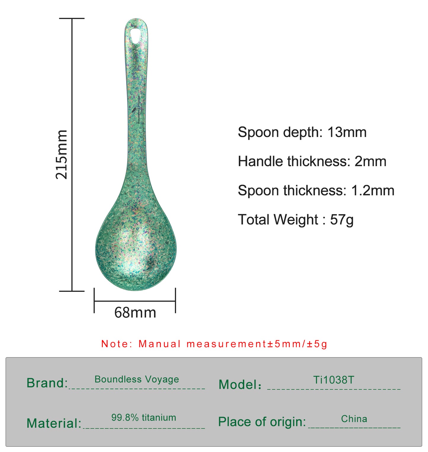 Boundless Voyage Titanium Serving Spoon 21.5cm – Large Ultralight Cooking Spoon for Camping, Outdoor Kitchen & Food Serving