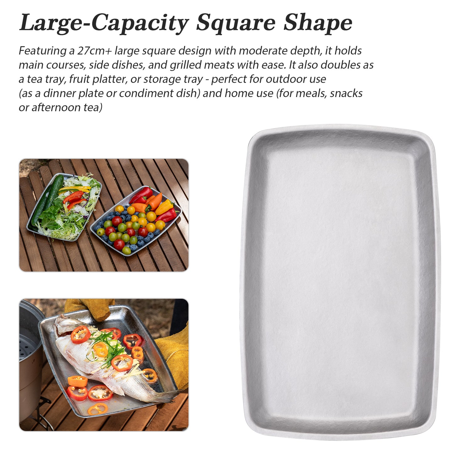 Boundless Voyage 27.7cm Titanium Square Plate | 186g Ultralight Camping Dinner Tray | Heat-Resistant & Dishwasher Safe Outdoor Tableware