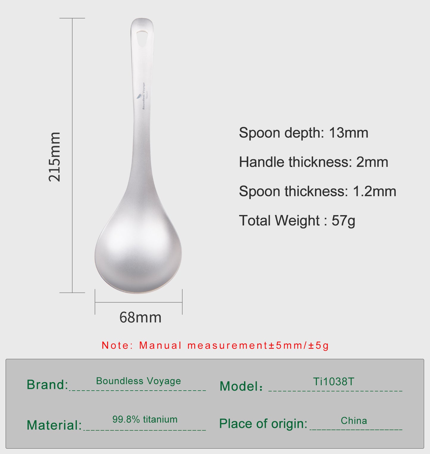 Boundless Voyage Titanium Serving Spoon 21.5cm – Large Ultralight Cooking Spoon for Camping, Outdoor Kitchen & Food Serving