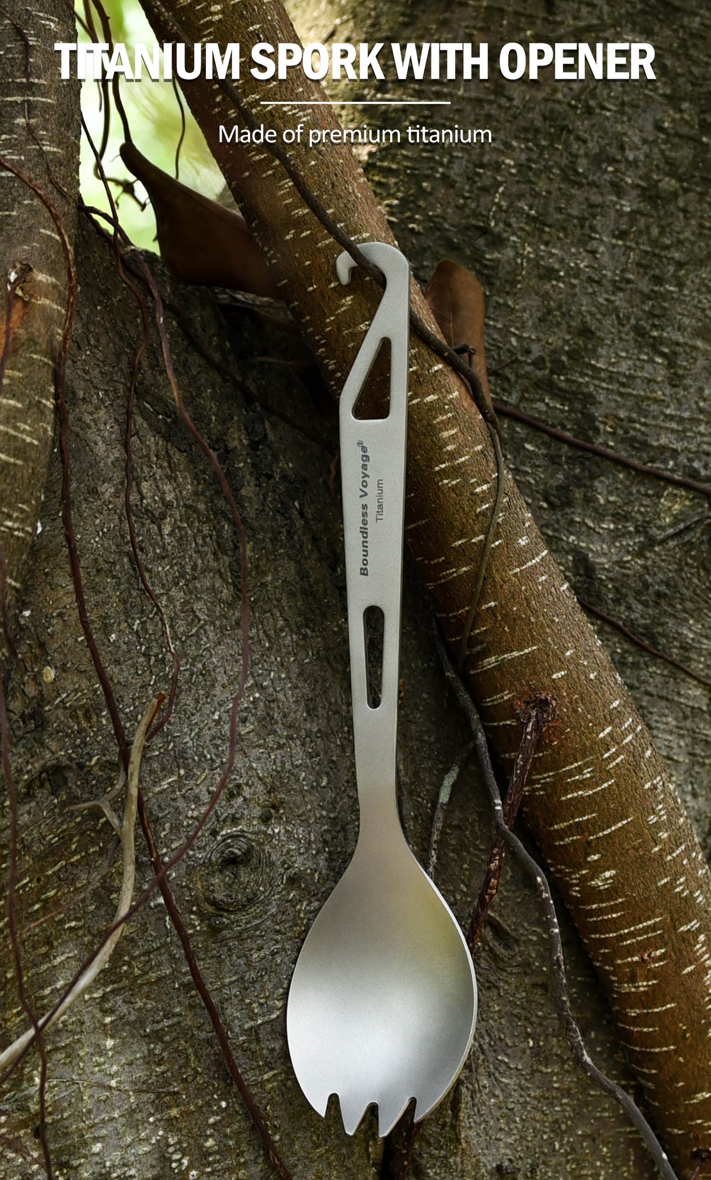 Boundless Voyage Titanium Spork with Bottle Opener – Ultralight Camping Cutlery for Hiking, Backpacking & Travel