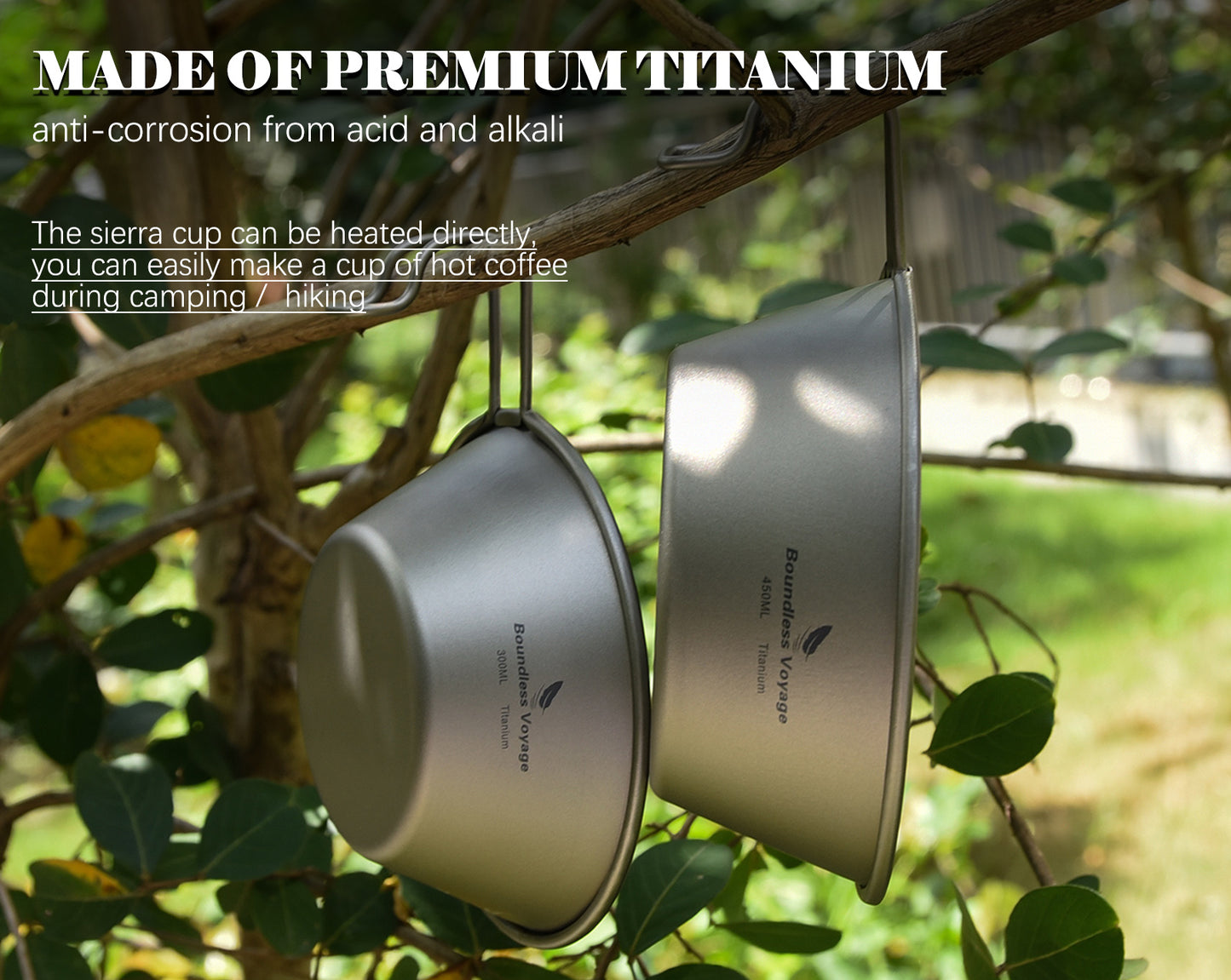 Boundless Voyage Titanium Sierra Cup 450ml – Ultralight Camping Mug Bowl with Handle for Cooking, Coffee & Outdoor Use