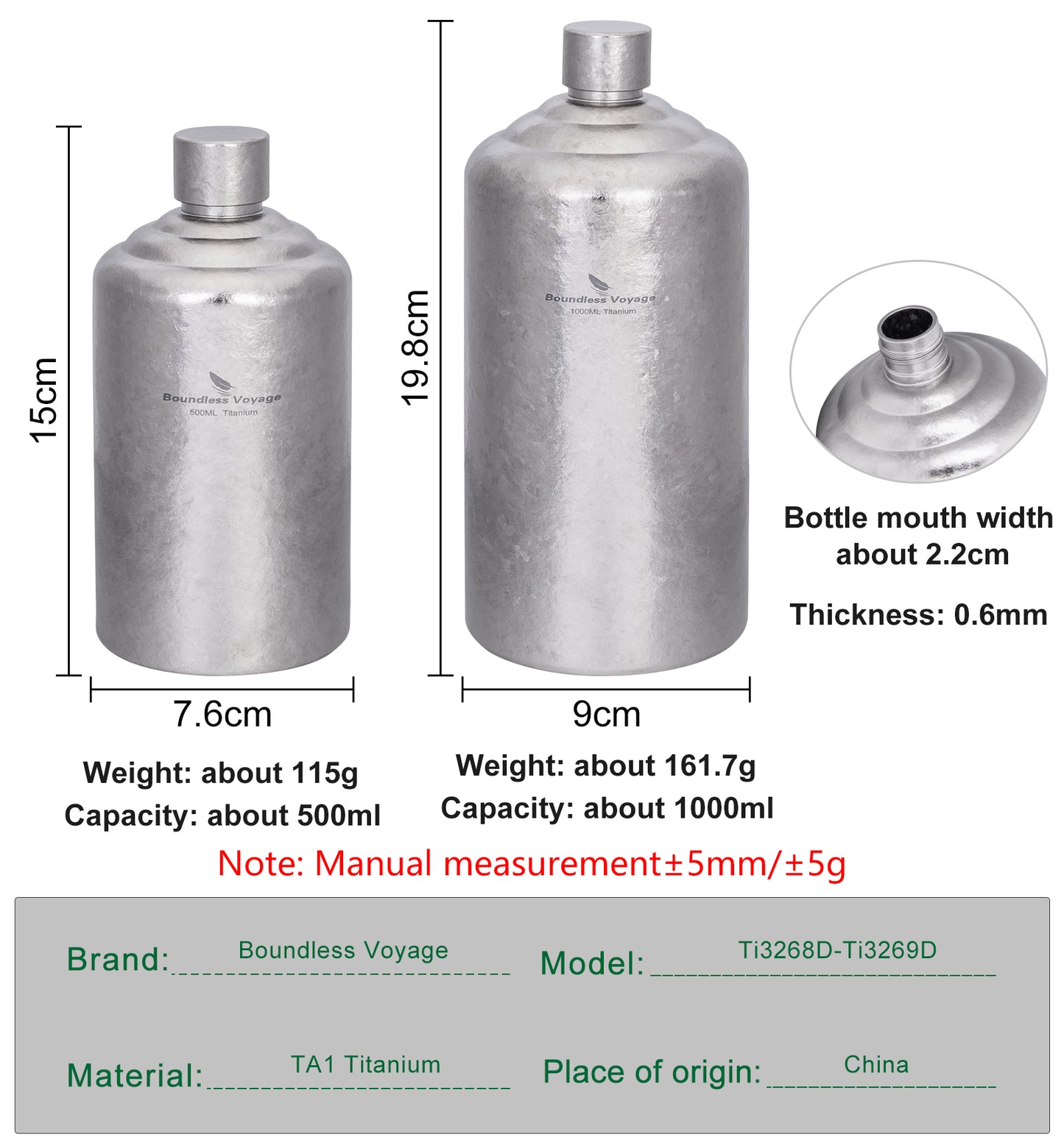 Boundless Voyage 500ml Pure Titanium Hip Flask | Ultralight Leakproof Whiskey & Spirit Bottle | Coating-Free Healthy Liquor Flask for Camping, Hiking & Travel