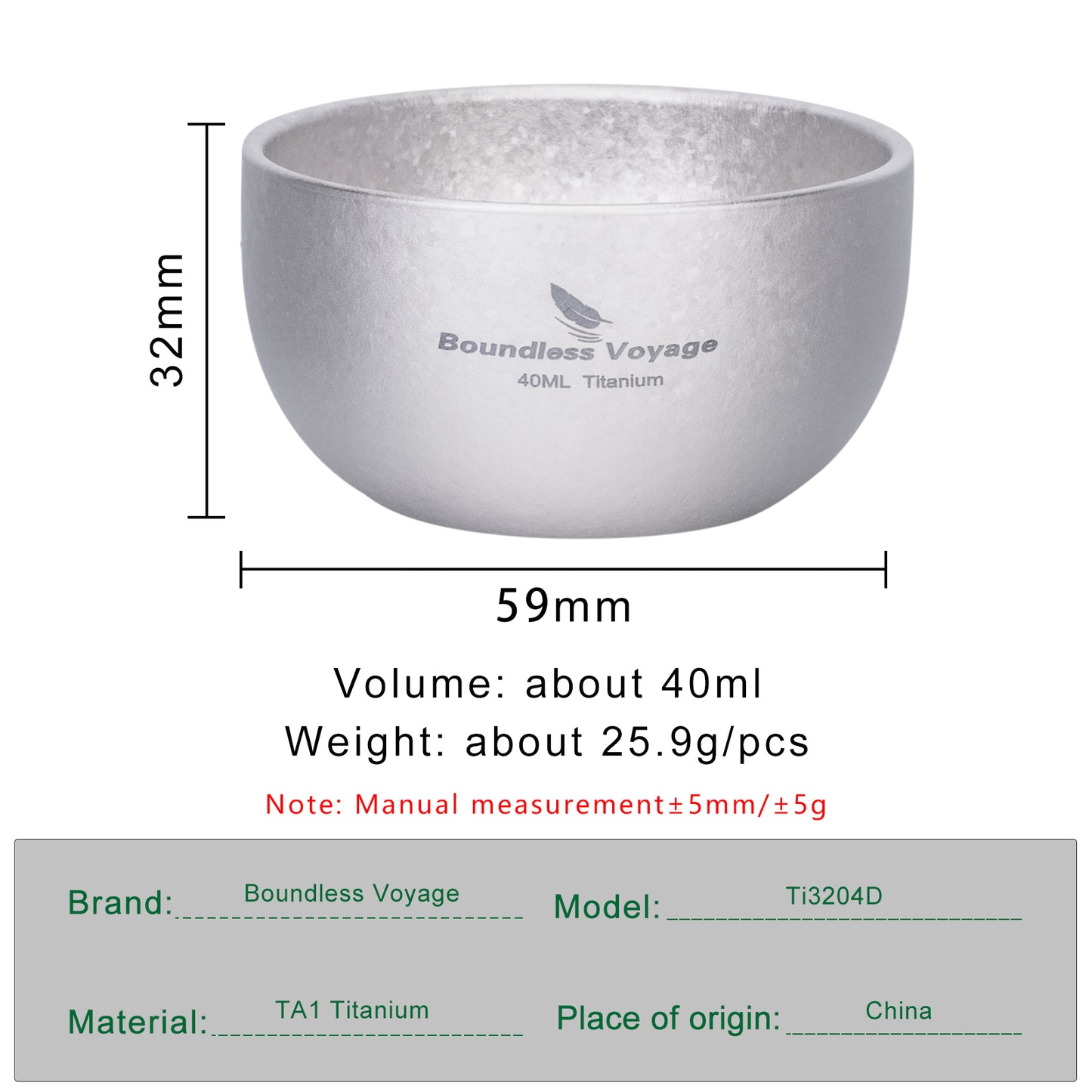 Boundless Voyage Titanium Tea Cup  40ml Ultralight Mini Cup for Camping Travel & Traditional Tea Rituals