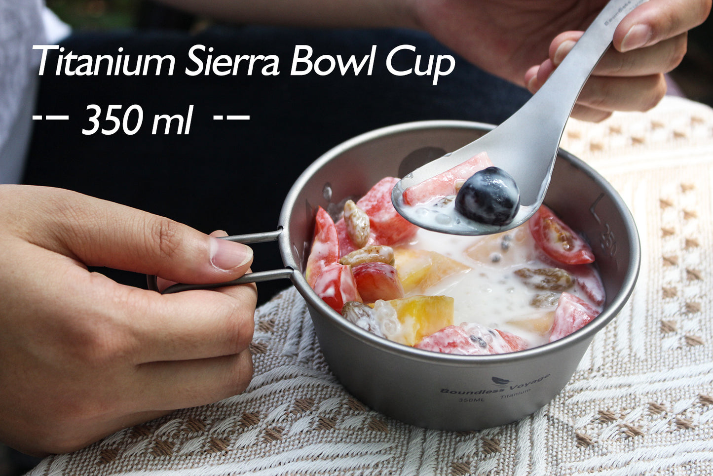 Boundless Voyage Titanium Sierra Cup with Lid 350ml – Ultralight Camping Mug Bowl with Handle for Outdoor Cooking & Hiking