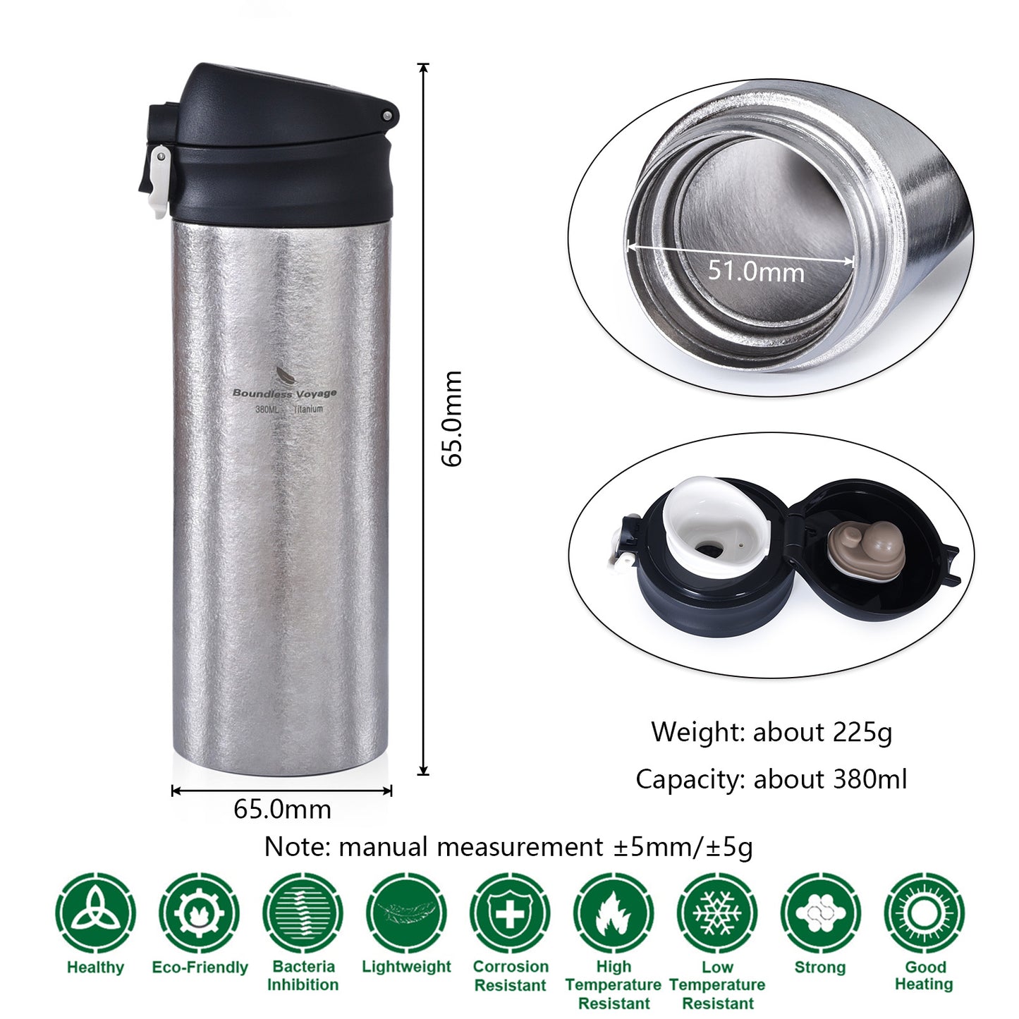 Boundless Voyage Titanium Double-walled Vacuum Thermos Men Women Children Health Titanium Coffee Tea Water Bottle