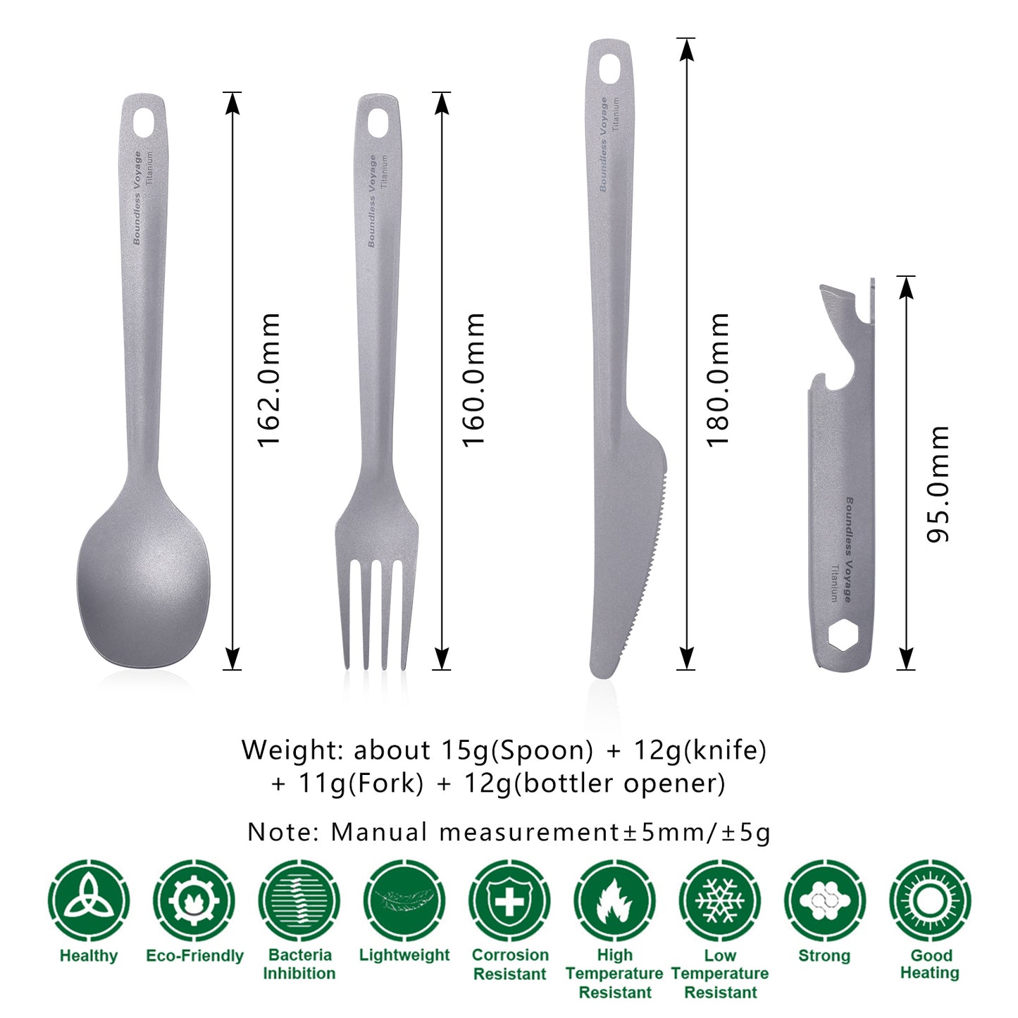 Boundless Voyage Titanium 4 in 1 Ultralightweight Cutlery Set For Home Outdoor Camping