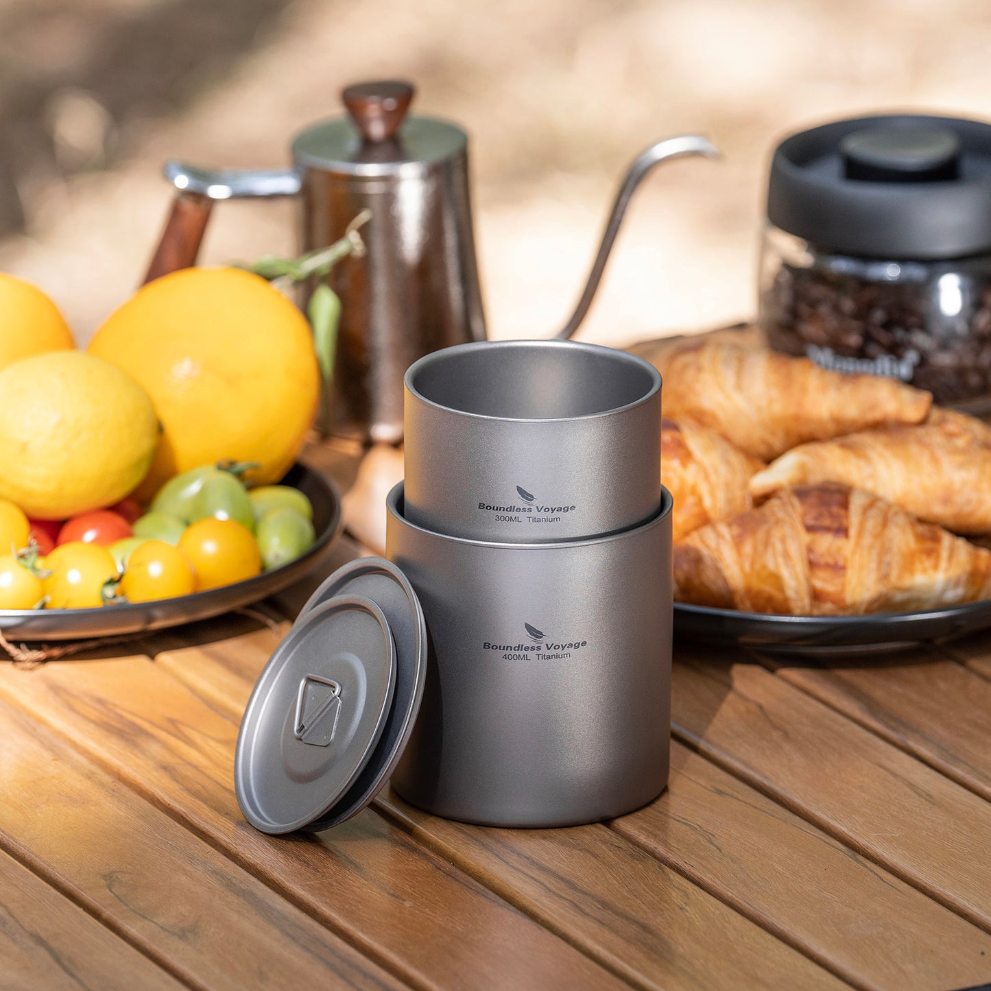 Boundless Voyage Titanium Double-wall Cup with Lid 400ml Ultralight Insulated Camping Mug