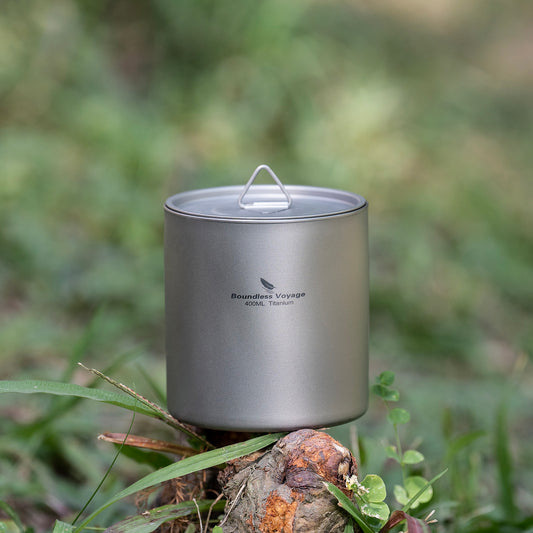 Boundless Voyage Titanium 400ml Double-Wall Cup – Ultralight Insulated Camping Mug with Lid