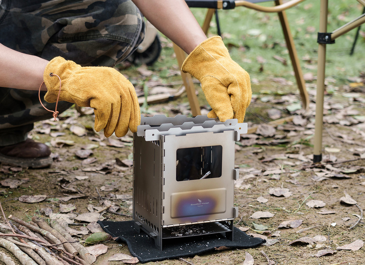 Boundless Voyage Titanium Wood Stove Ultralight Camping Charcoal Burner for Backpacking Hiking & Outdoor Cooking