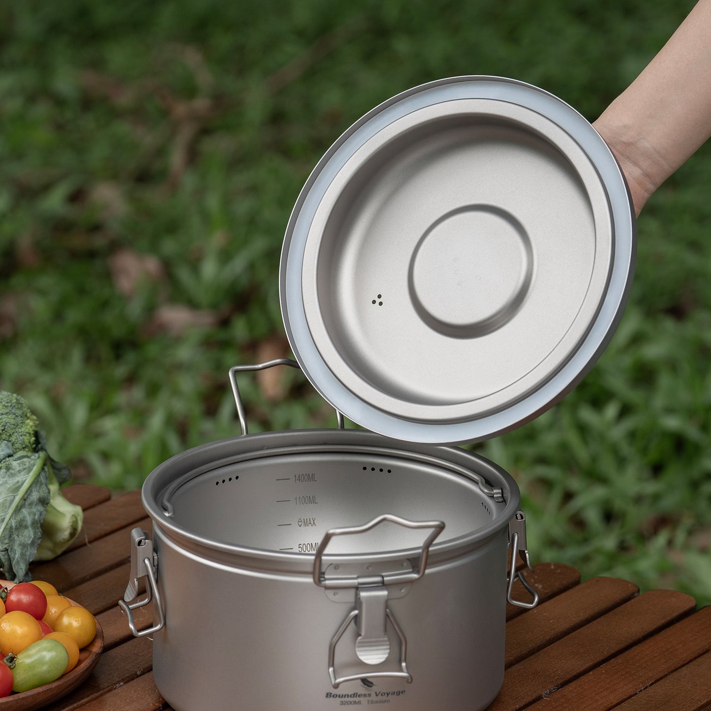 Boundless Voyage Titanium Camping Pot 3.2L  Ultralight Multifunctional Rice Cooker with Perforated Inner Liner for Hiking  Travel