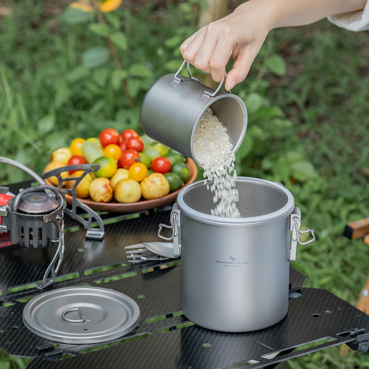 Boundless Voyage Titanium Rice Cooker Pot Ultralight Camping Cookware for Hiking & Travel