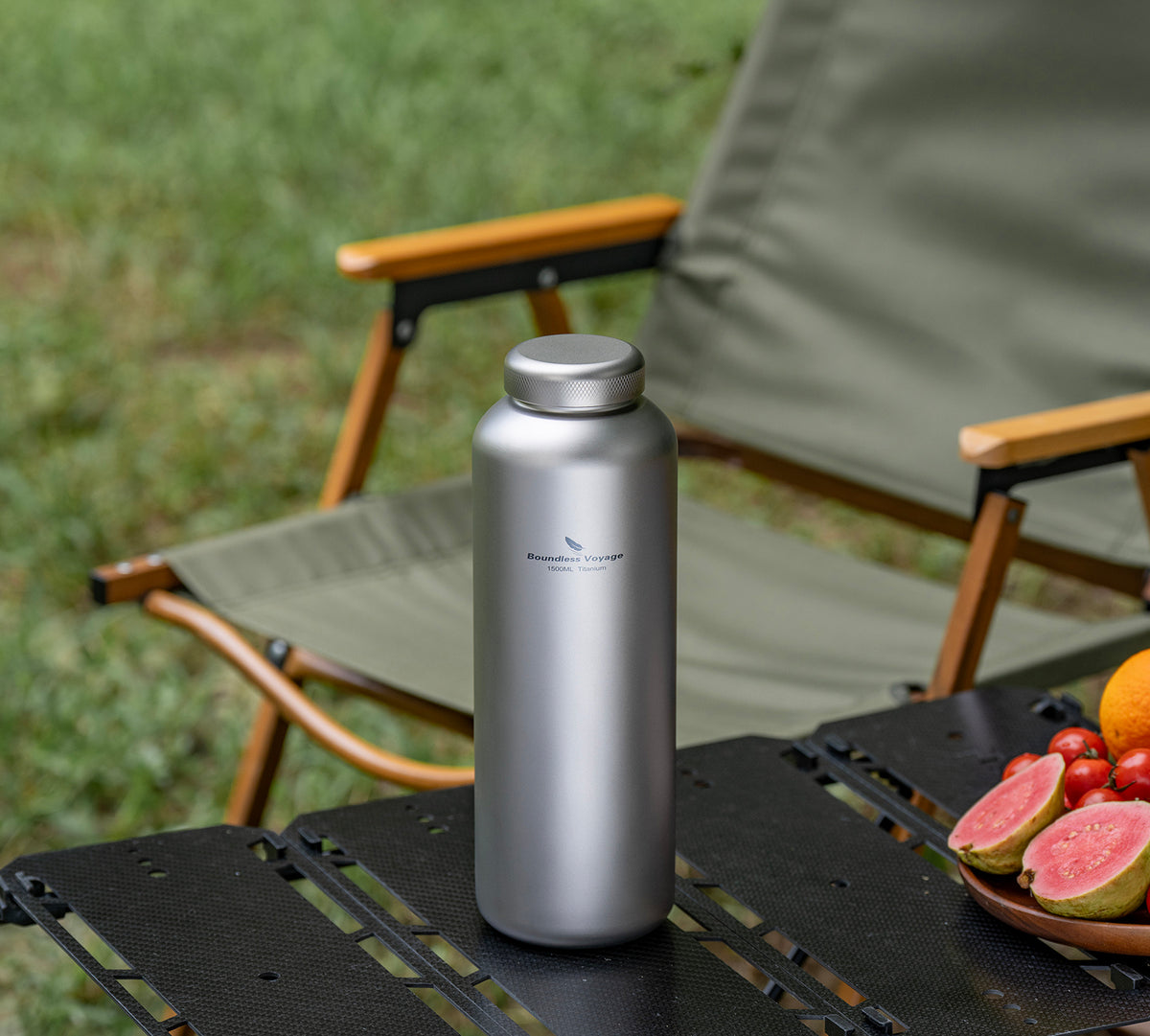Boundless Voyage 1500ml Titanium Water Bottle – Lightweight Leak-Proof 1.5L Bottle with 2 Lids for Camping, Hiking, Travel & Gym
