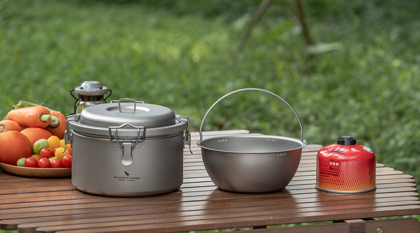 Boundless Voyage Titanium Camping Pot 3.2L  Ultralight Multifunctional Rice Cooker with Perforated Inner Liner for Hiking  Travel