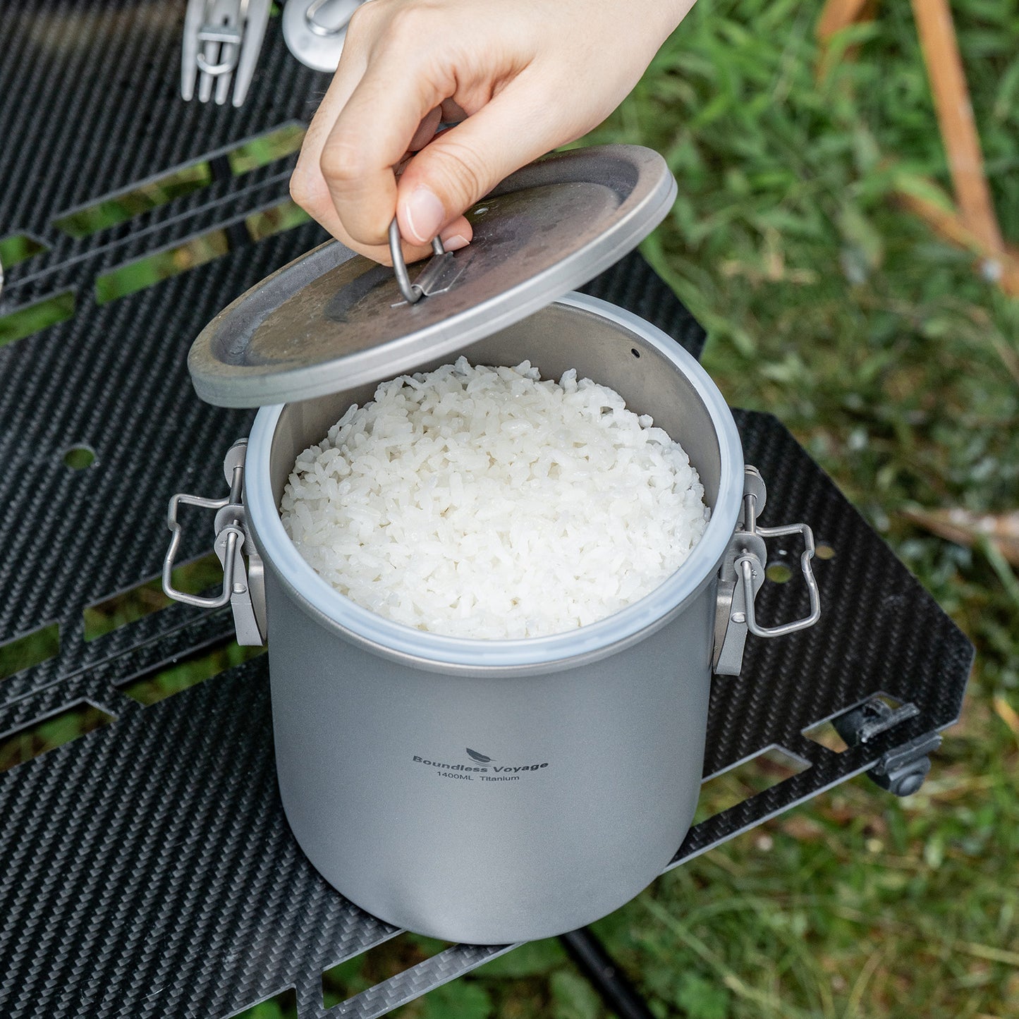 Boundless Voyage Titanium Rice Cooker Pot Ultralight Camping Cookware for Hiking & Travel