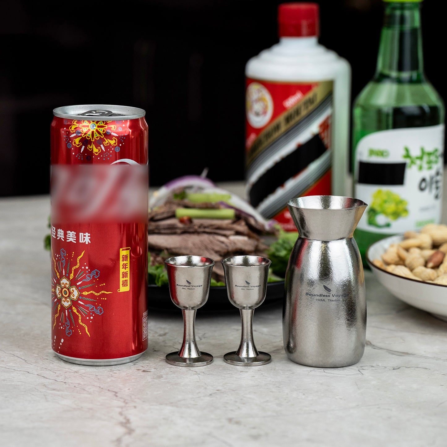 Custom Engraved Titanium Sake Set – Premium 3-Piece Japanese Wine Gift Set with Tokkuri Carafe & Ochoko Cups