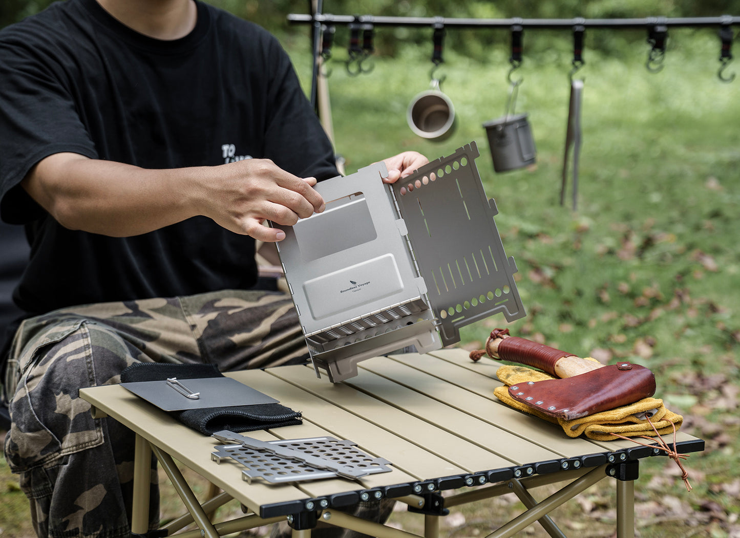 Boundless Voyage Titanium Wood Stove Ultralight Camping Charcoal Burner for Backpacking Hiking & Outdoor Cooking