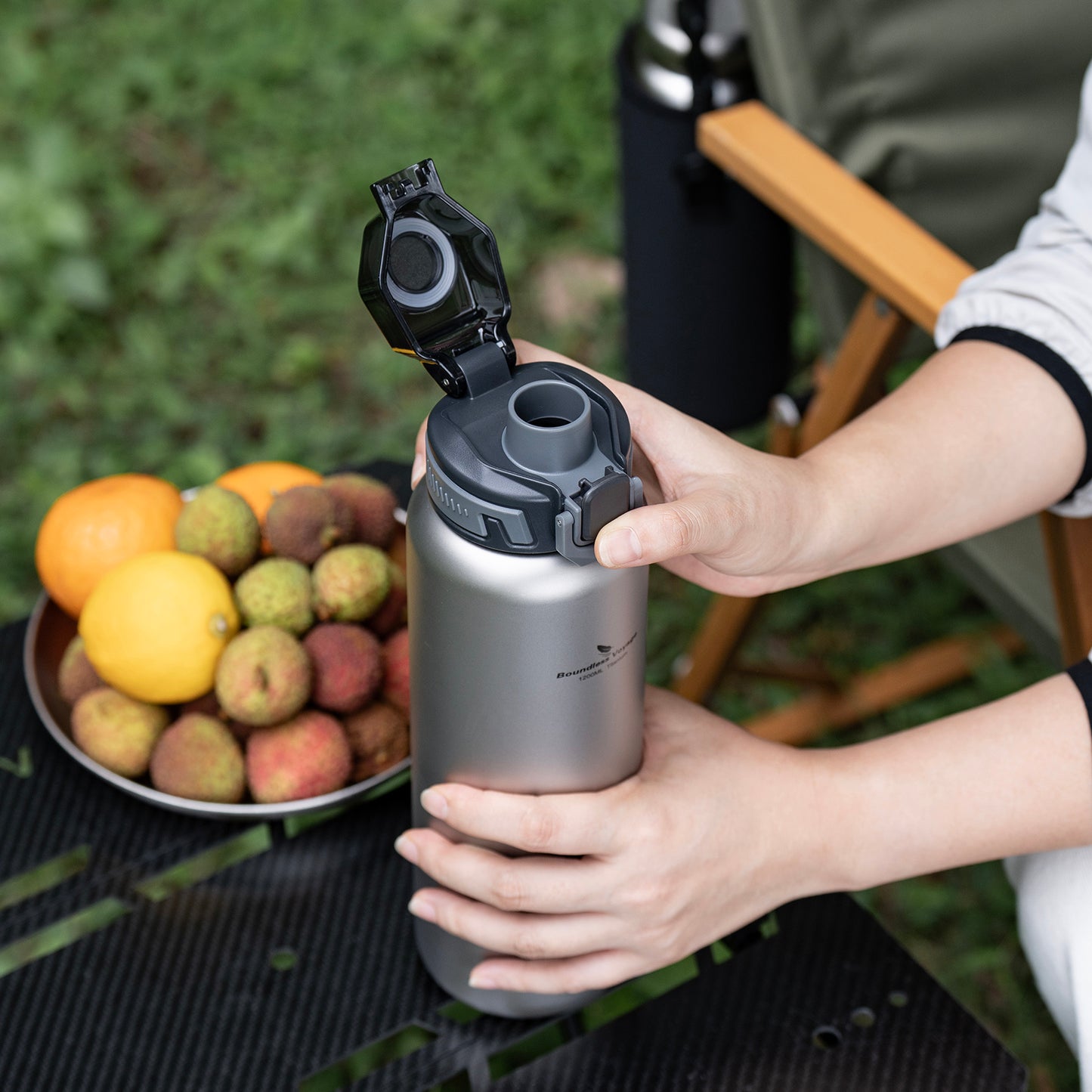 Boundless Voyage 1200ml Titanium Water Bottle with Dual Lids – Wide Mouth Leakproof Outdoor Bottle for Camping, Hiking, Gym & Travel