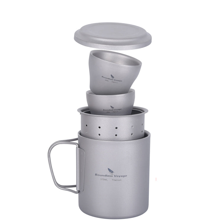 Boundless Voyage Titanium Double-walled Tea Mug with Strainer Shot Glass Outdoor Camping Portable Coffee Cup Set