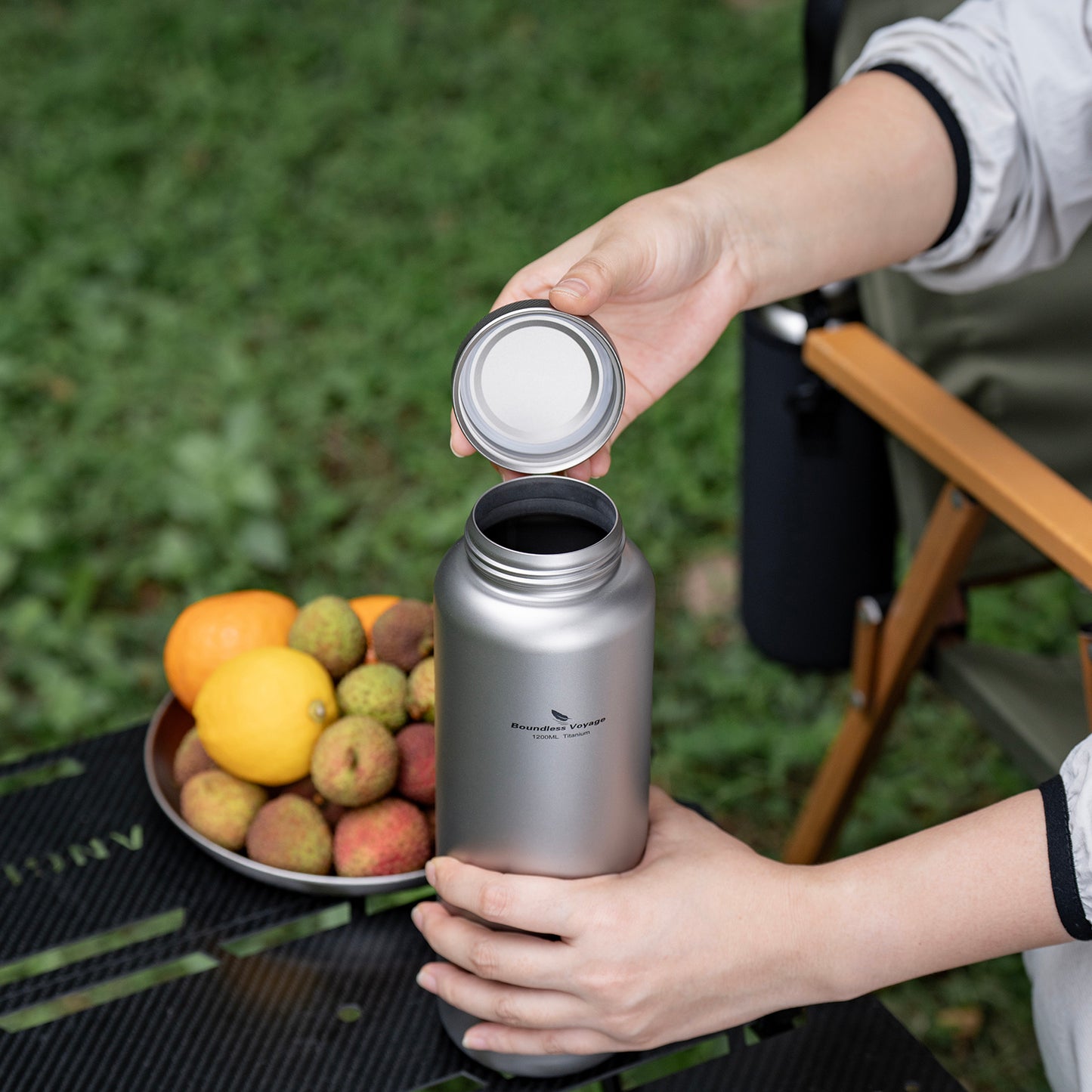 Boundless Voyage 1200ml Titanium Water Bottle with Dual Lids – Wide Mouth Leakproof Outdoor Bottle for Camping, Hiking, Gym & Travel
