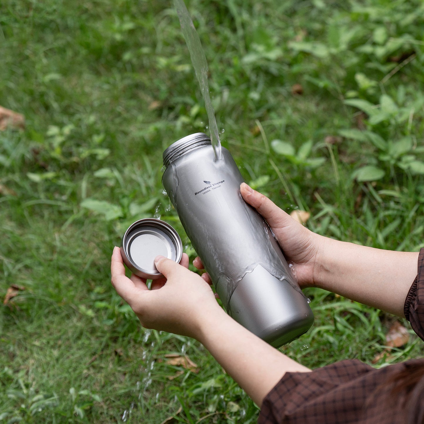 Boundless Voyage 1200ml Titanium Water Bottle with Dual Lids – Wide Mouth Leakproof Outdoor Bottle for Camping, Hiking, Gym & Travel