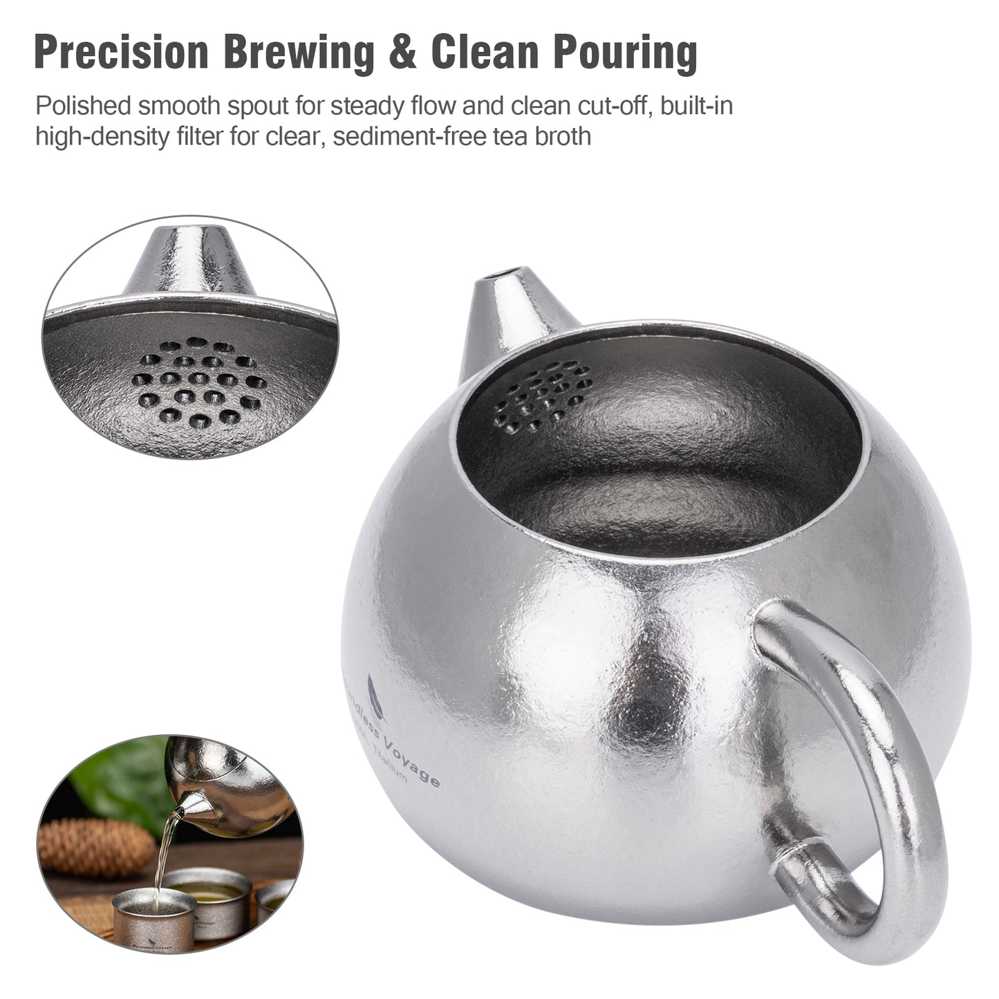 Boundless Voyage Titanium Teapot Set 180ml – Ultralight Tea Set with 3  30ml Cups for Camping, Travel & Home Tea Brewing