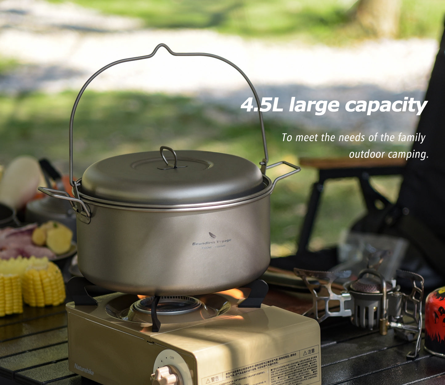 Boundless Voyage 4.5L Titanium Stockpot with Lid – Ultralight Large Camping Cookware, Multifunctional Steamer & Hot Pot for Outdoor Cooking, Hiking & Family Camping