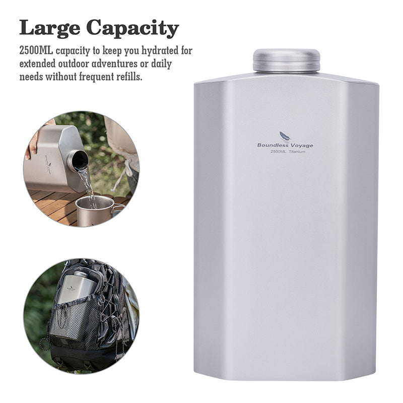 Boundless Voyage Titanium Water Bottle 2500ML Big Capacity Sports Water Bottle Ultralight Leakproof Drinkware for Outdoor Camping Hiking