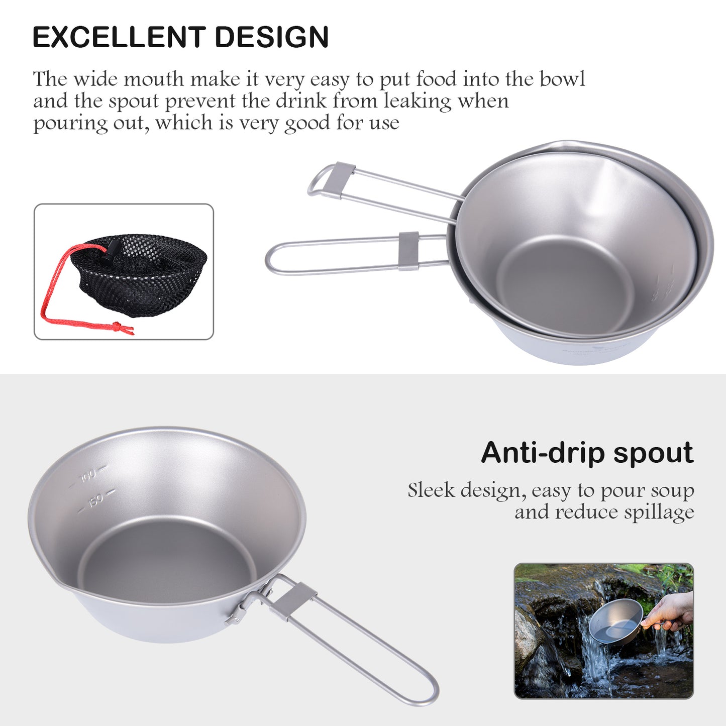 Boundless Voyage Titanium Sierra Cup Bowl with Folding Handle Outdoor Camping Hiking Portable Pan Tableware  450ml