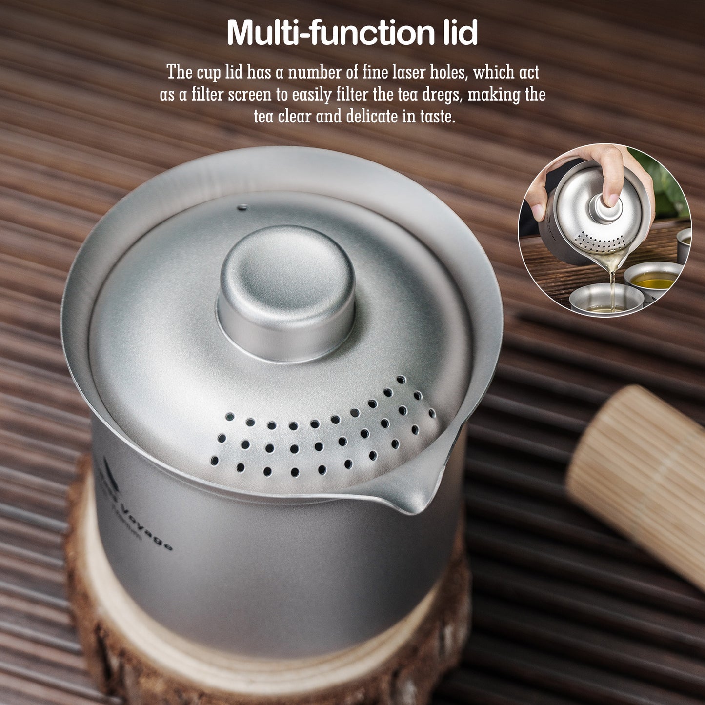 Boundless Voyage Titanium Double-Layer Tea Maker Set – Ultralight Camping Tea Pot + 3 Mini Cups (30ml) for Outdoor Brewing & Travel Tea Ceremony