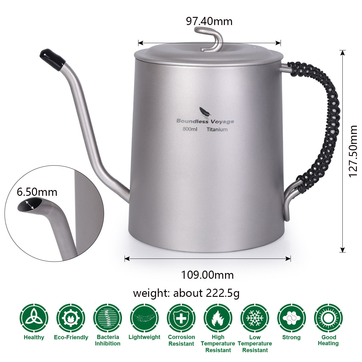 Boundless Voyage Outdoor Titanium Kettle  with Anti-scalding Handle for Wine Coffee Pot fit Fire Induction Cooker