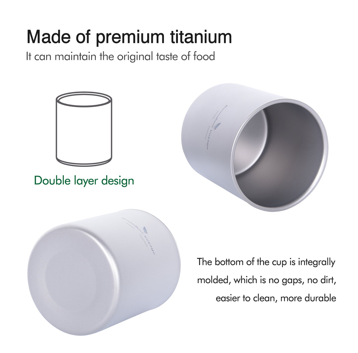 Boundless Voyage Double-Wall Titanium Cup Set (120ml/180ml/300ml) – Ultralight Insulated Coffee Mug Set, Pure TA1 Titanium Camping Cups for Travel & Outdoor Use