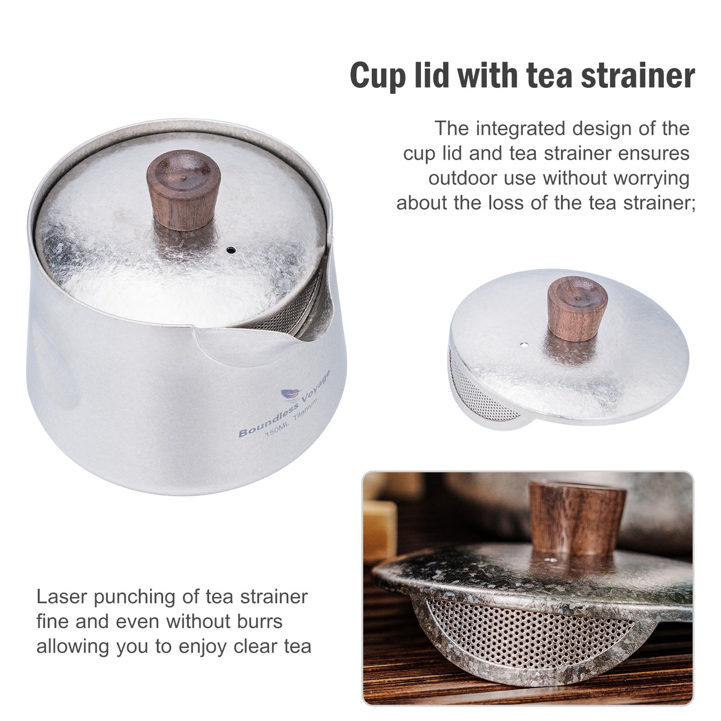 Boundless Voyage 150ml Titanium Double-Layer Tea Maker | 90g Ultralight Mini Teapot with Wood Handle | Anti-Scald Insulated Tea Mug for Solo Camping