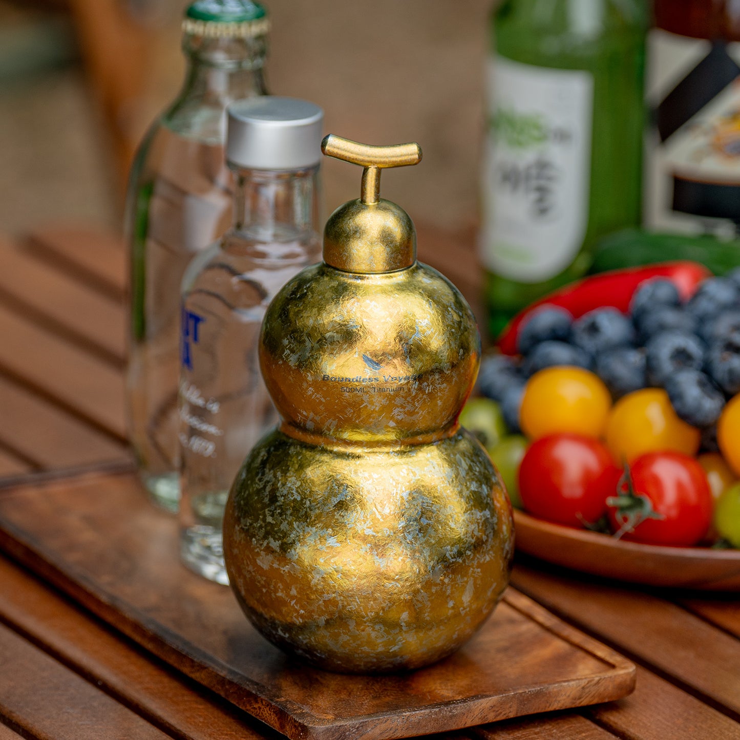 Boundless Voyage Premium Titanium Gourd Flask  | 500ml Crystallized Ice-Texture Canteen | Ultralight & Rustproof Alcohol Drinkware for Hiking & Camping